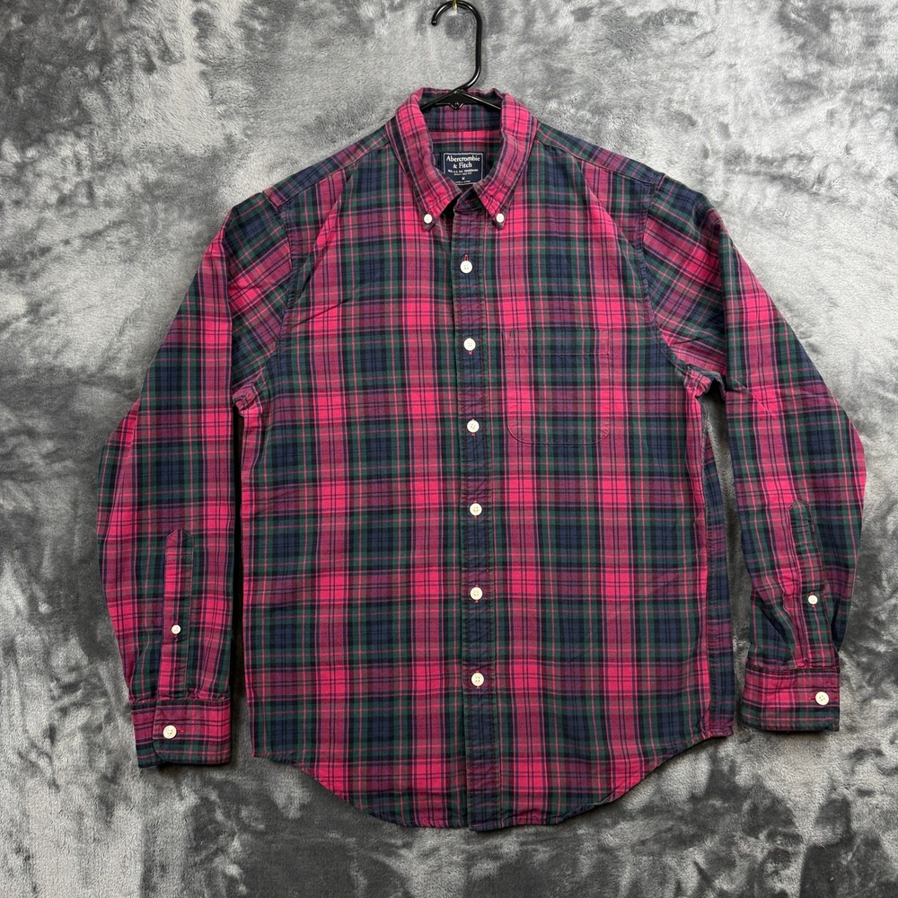 Abercrombie & Fitch Button Down Mens M Pink Plaid Long Sleeve Flannel Shirt